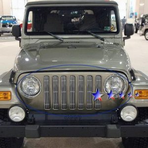 Dales Super Store Billet Jeep Grill:

http://dalessuperstore.com/i-7579386-jeep-1997-2006-tj-wrangler-main7-sections-polished-aluminum-billet-grilles.
